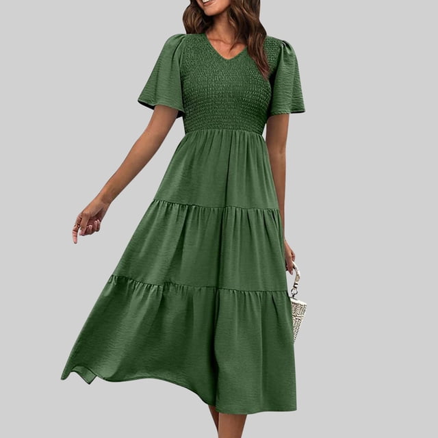 Mefallenssiah Robe Longue à Manches en V pour Femmes Mode Été Soirée Impression Poches