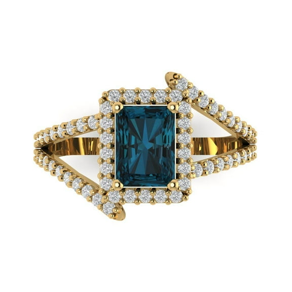 Solitaire with Accents Engagement Ring for Women - 1.935ct Natural London Blue Topaz in 18K Yellow Gold Promise Ring
