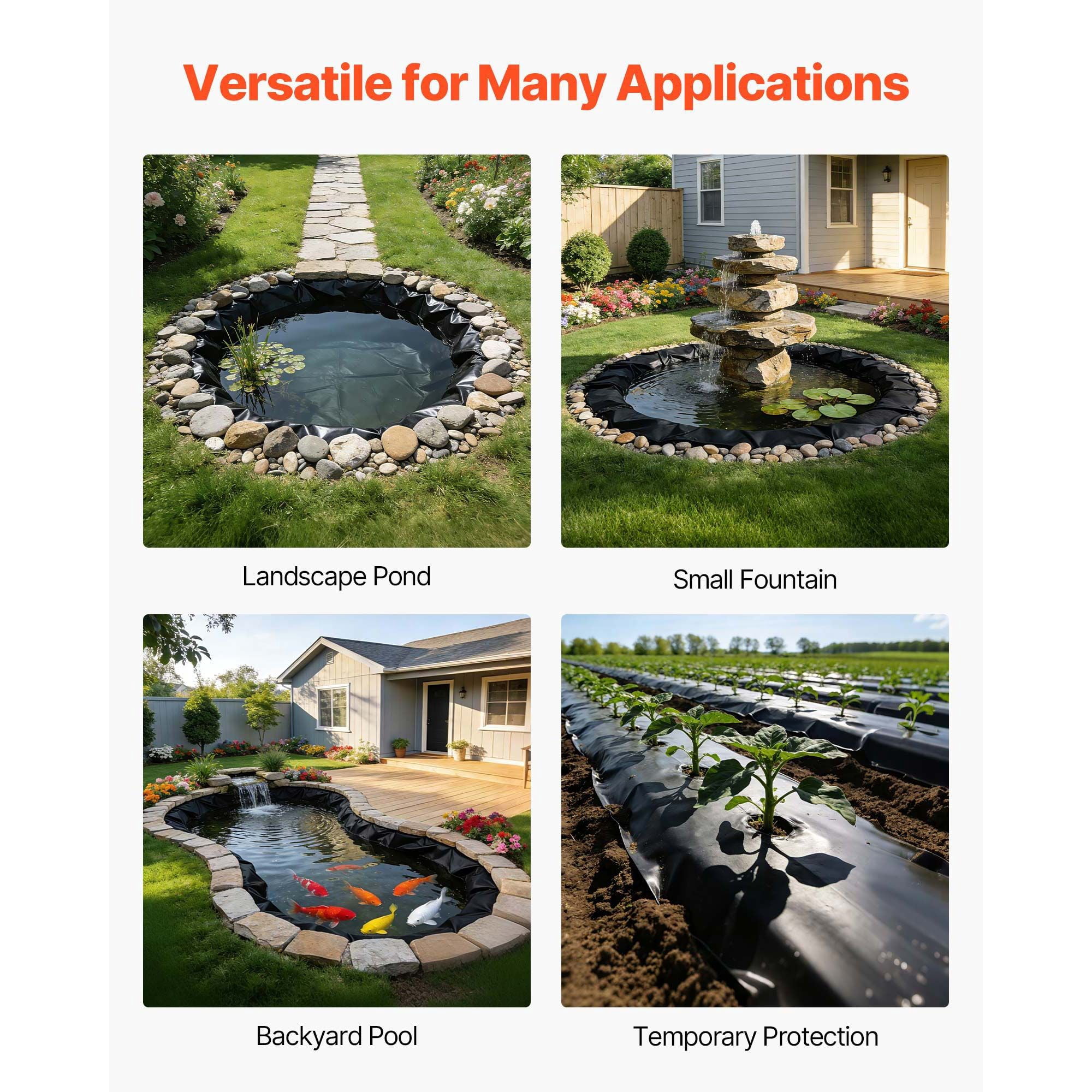 15 x 15 ft Pond Liner, 45 Mil Thickness, EPDM Rubber Material Fish Pond Liner for Outdoor Ponds, Easy to Cut, Durable & Leakproof, for Water Garden, Waterfall, Fishpond, Koi, Fountains, Black