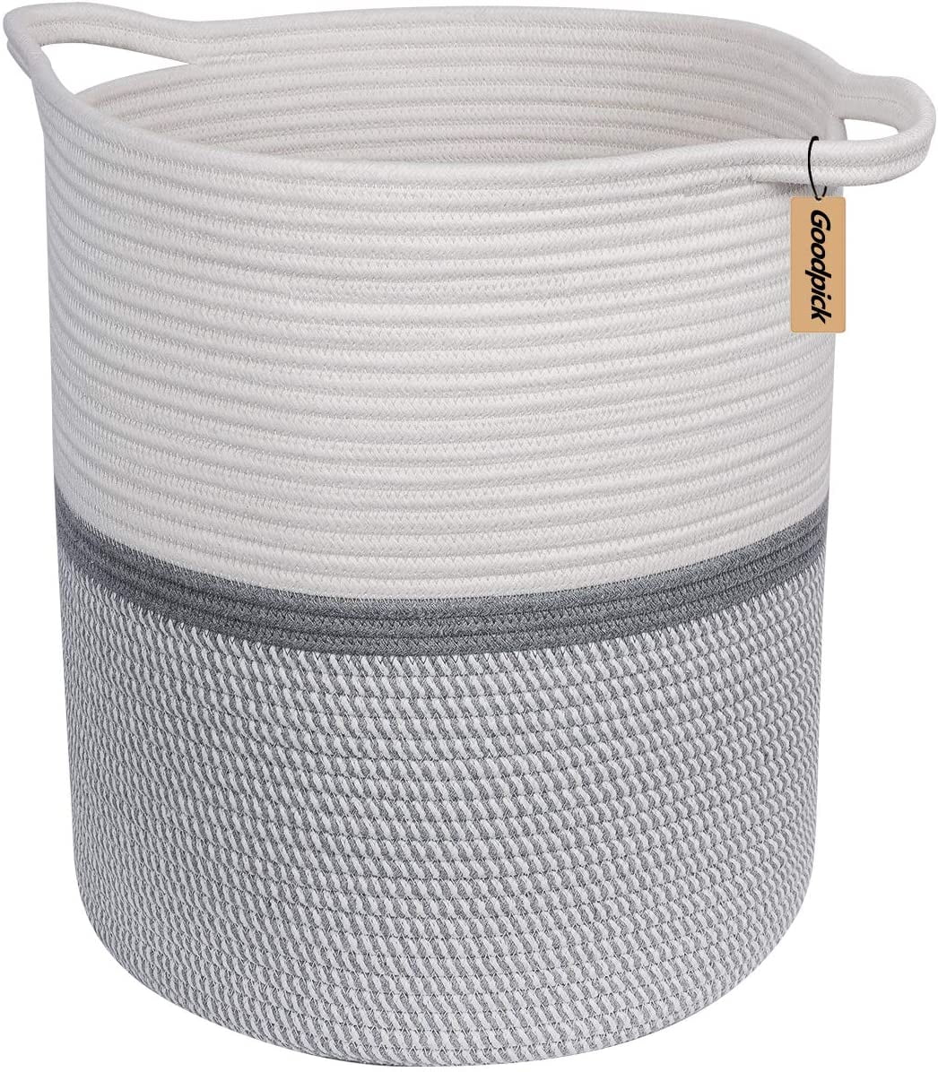 Large Cotton Rope Basket Woven Towels and Laundry Basket in Bathroom