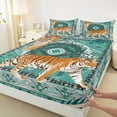 thumbnail image 4 of Feelyou Cartoon Jungle Tiger Twin Sheet Sets, Green Tribal Aztec Twin Fitted Sheet, Vintage Bohemian Style Flat Sheet, Microfiber Bedroom Decor, 3pcs, 4 of 8