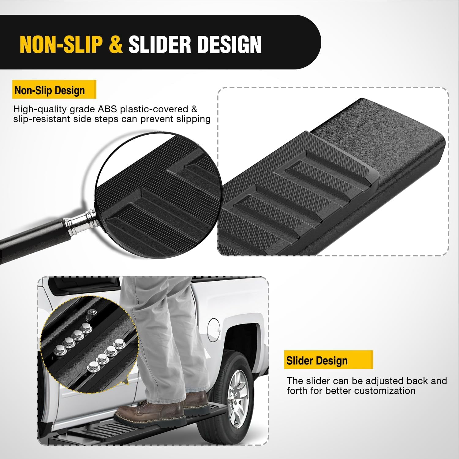 Nilight Running Boards for 2007-2018 Chevy Silverado/GMC Sierra 1500 Double Extended Cab 2007-2019 Chevy Silverado/GMC Sierra 2500HD 3500HD 6 Inch Aluminum Side Step Nerf Bars