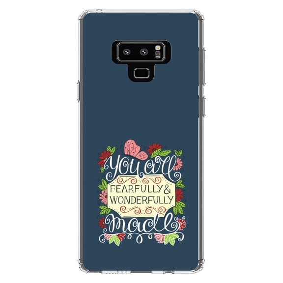 DistinctInk Clear Shockproof Hybrid Case for Samsung Galaxy Note 9 - TPU Bumper, Acrylic Back, Tempered Glass Screen Protector - You Are Fearfully & WonDefully Made