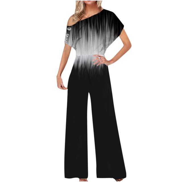 Mono de pierna ancha con tirantes de cuello sesgado y estampado informal a la moda para mujer Fridja alkflakhf37137