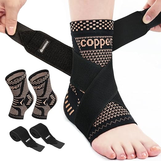 INDEEMAX Ankle Brace for Women & Men, Ankle Compression Sleeve Support Copper Infused Ankle Brace for Sprained Ankle, Plantar Fasciitis Sports, Achilles Tendonitis Pain Relief,Copper Black, M