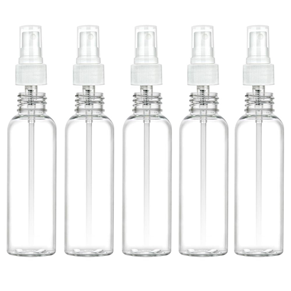 AllTopBargains Clear Plastic PET Empty Spray Bottles Refill Mist Pump, 5 Count, 2 Ounce