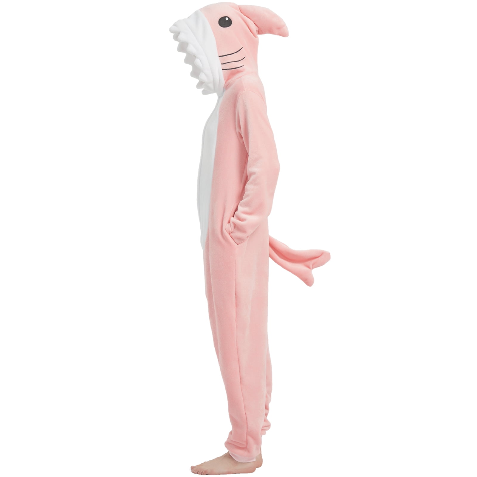 SWEETXIN Adult Halloween One-Piece Pajamas Shark Cosplay Costume Suit for Women and Men SizeXXL