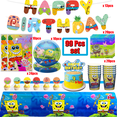 thumbnail image 4 of Suministros de decoración desechables de Bob Esponja de dibujos animados para fiesta de cumpleaños, películas animadas preescolares, vajilla, mantel de papel para niña y bebé, 4 of 5