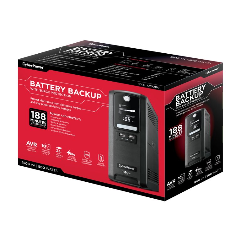 CyberPower LX1500GU - 1500VA/900W Black Battery Backup UPS System