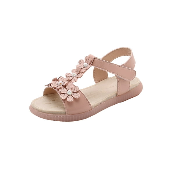 UKAP Kids Dress Sandal Ankle Strap Summer Open Toe Flat Sandals Beach Flats Lightweight Shoes Pink 13c