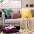thumbnail image 5 of Wekity - Juego de 2 fundas de almohada decorativas de terciopelo suave y sólido con flecos de borlas, funda de cojín con acento bohemio para sofá cama (18.0 x 18.0 in, color morado, 5 of 5
