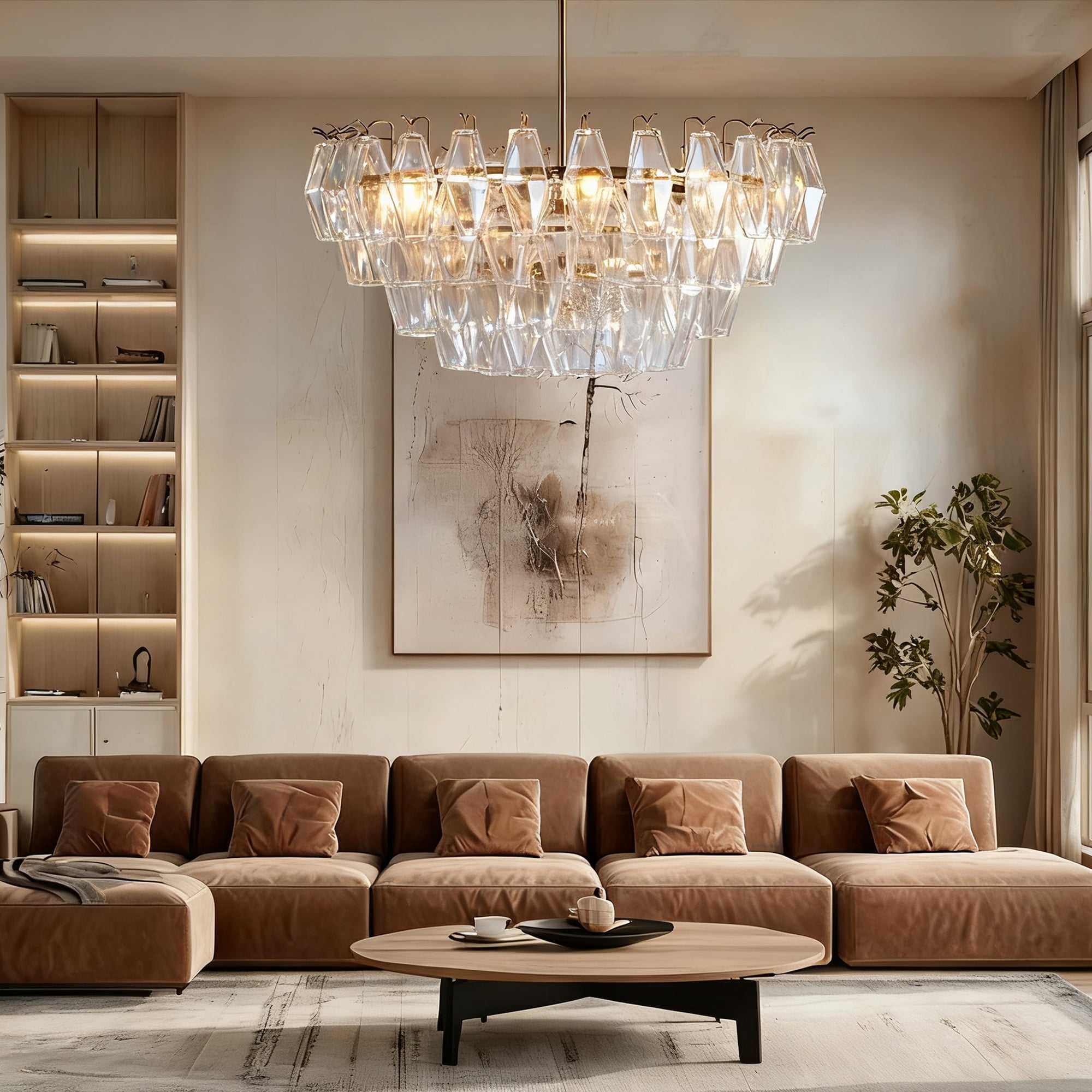Luxury Round Crystal 29 Inch Chandelier, Unique Elegant Ceiling Mounted Light, Unique Elegant Ceiling Lamp, Ceiling Light for Living Room, Dining Room