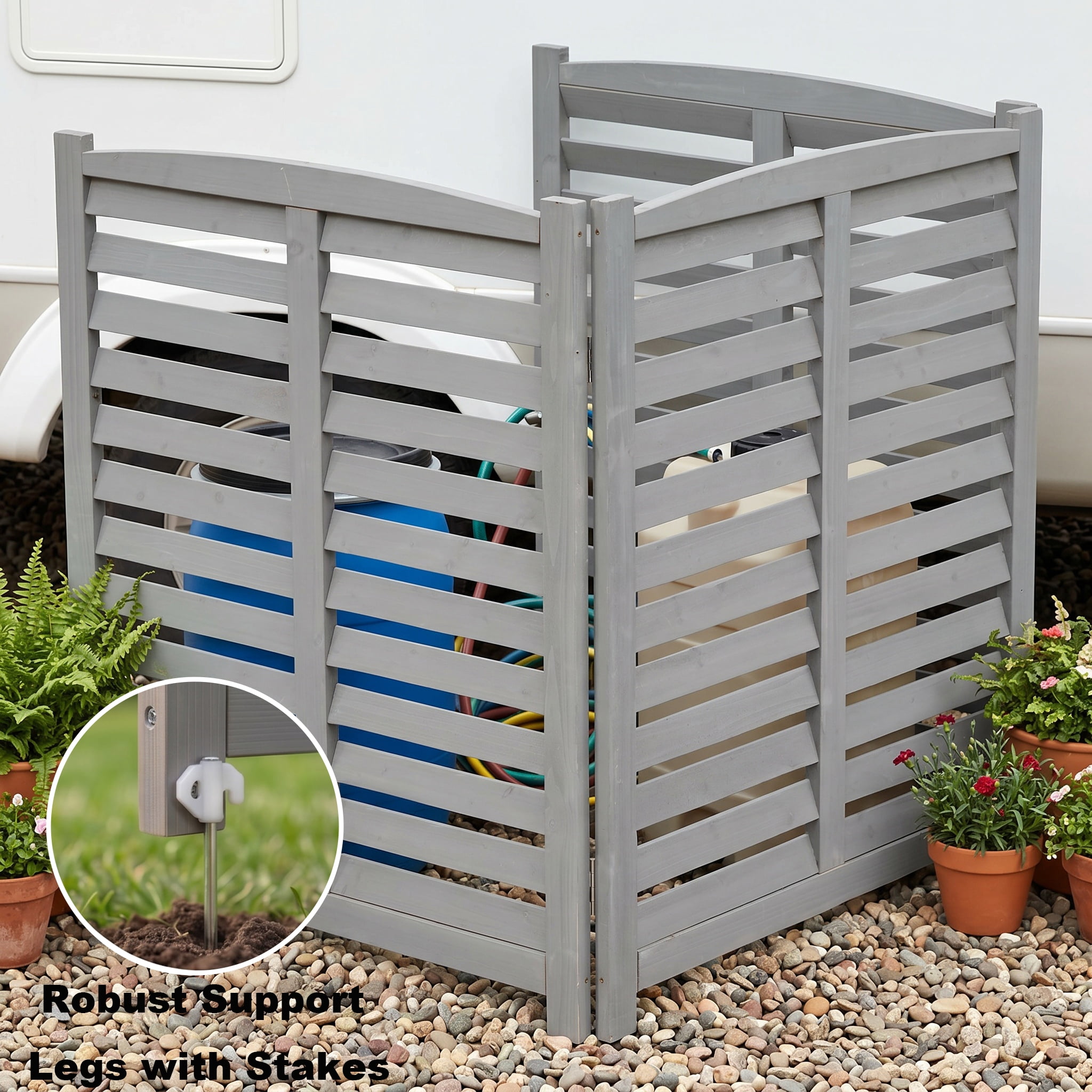 Outdoor Wood Privacy Fence 3-Panel 32W x 38H, Solid Wood Air Conditioner Screen with Slat Spacing for AC Unit Trash Can Pool Pump Enclosure, Gray