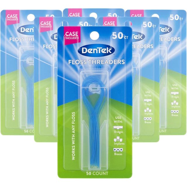 Dentek Floss Threaders with Case, Works with Any Floss, works with Bridges, Implants and Braces, 50 Count per Package, 6 Packages Total