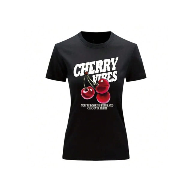 Playera Blusa De Cerezas Cherry Vibes Ropa Para Mujer Color Negro Talla Mediana Marca Emil SaEs