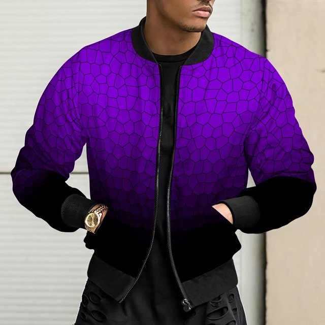 Qertyioot Men's Tempérament Casual Mode Stand Col Fermeture Éclair Veste Imprimée à Manches Longues Veste Décontractée
