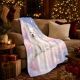 thumbnail image 3 of Smiling Samoyed Pastel Rainbow Moon Dreamy Sky, Peaceful Pet Portrait Pattern, Warm Flannel Blanket for Living Room and Reading Nook, Dog Lovers Friendship Gift, Pet Lover Home Decor, 3 of 9