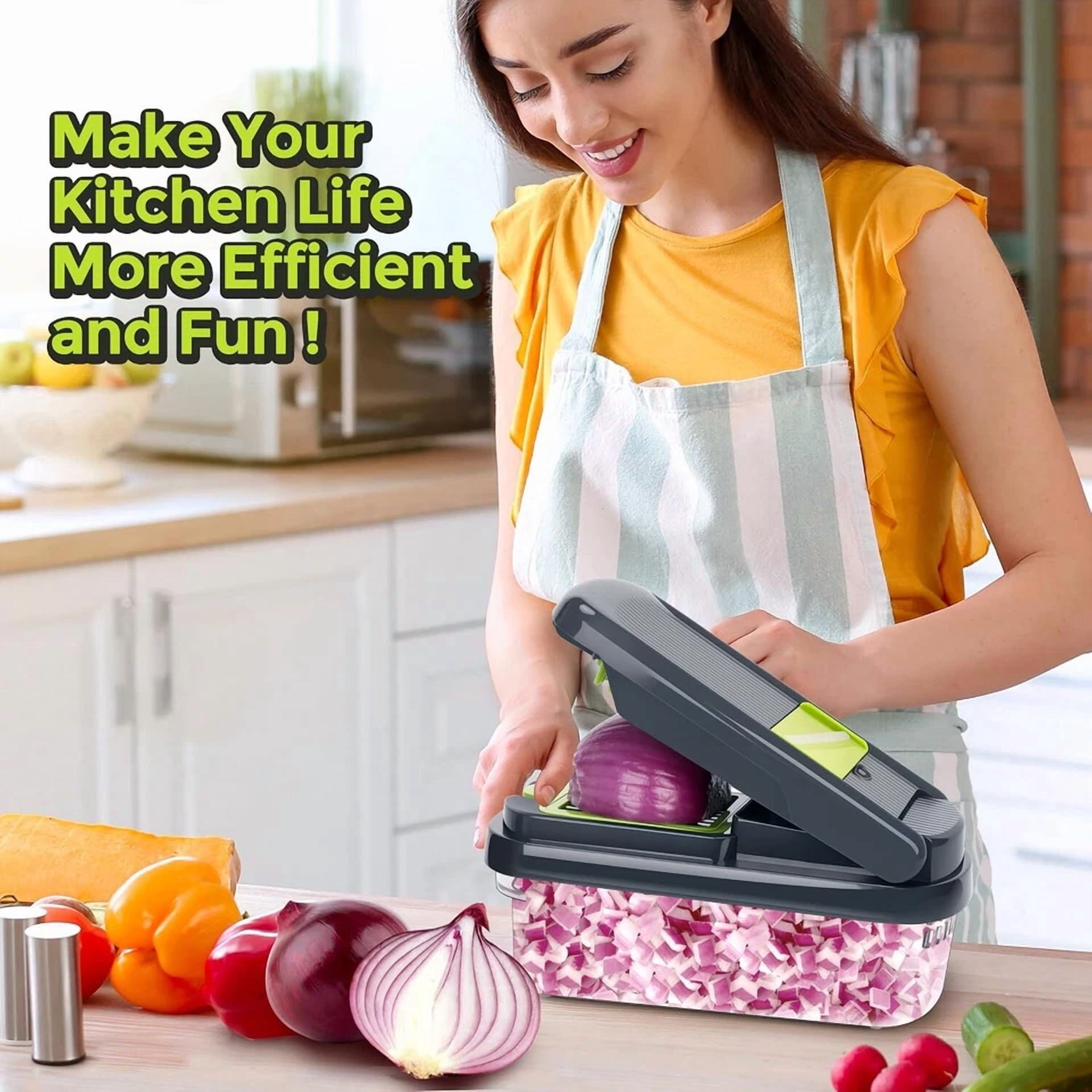 CRESTIN- Manual Hand Press Garlic Onion Vegetable Food Chopper Cutter Processor Dicer Us