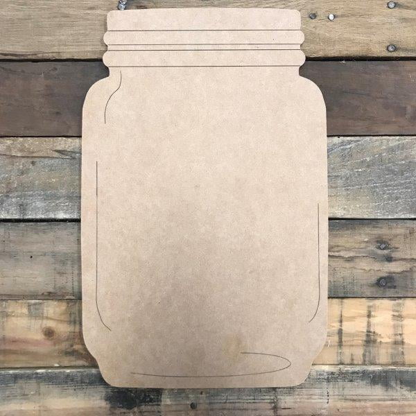 14" Plain Mason Jar, Unfinished Wooden Cutout Craft, Paint by Line