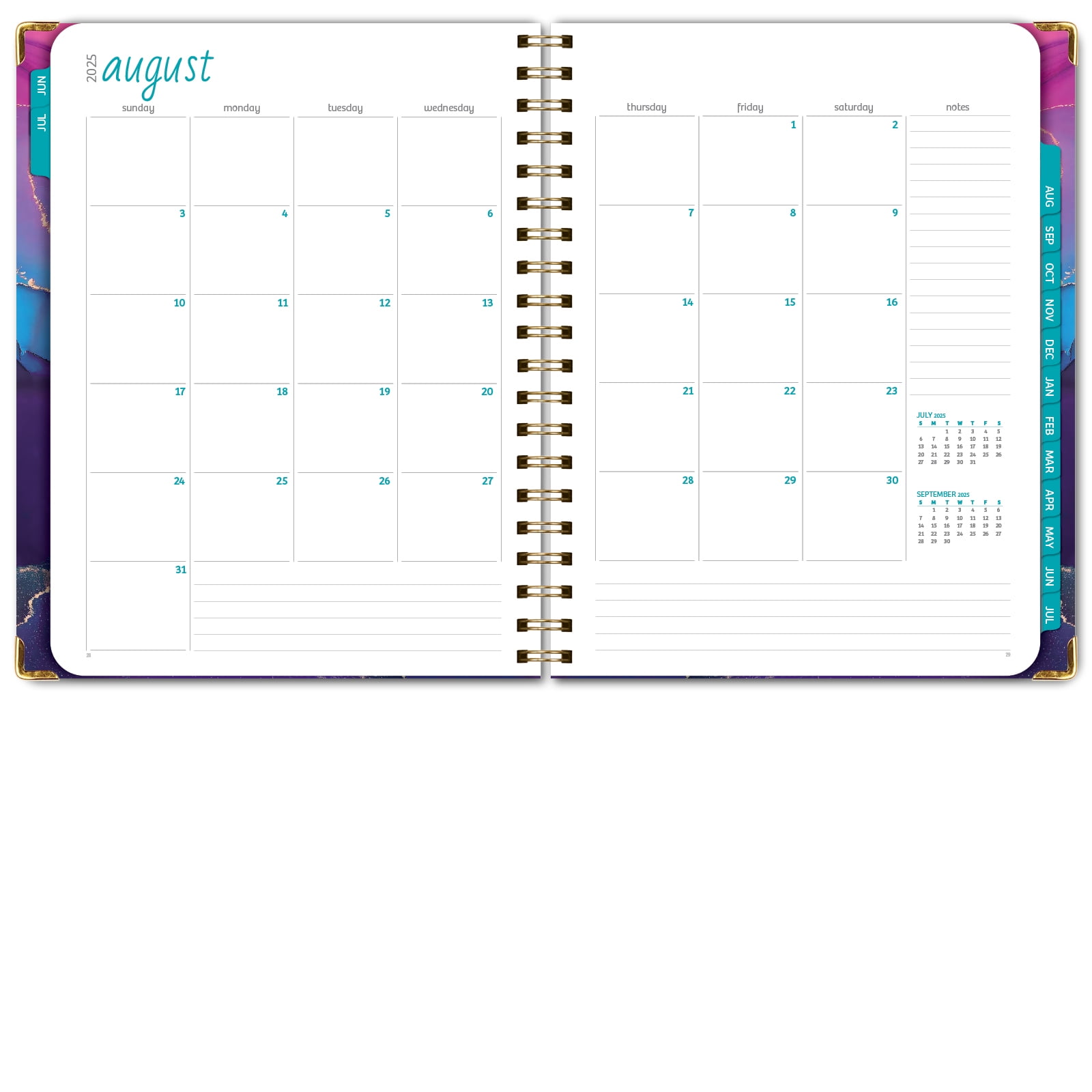 Academic Year 2025-2026 Planner, June 2025 - July 2026, 8.5"x11" Daily Weekly Monthly Planner Yearly Agenda, Hardcover, Bookmark, Pocket Folder and Sticky Note Set (Pink Purple Marble)