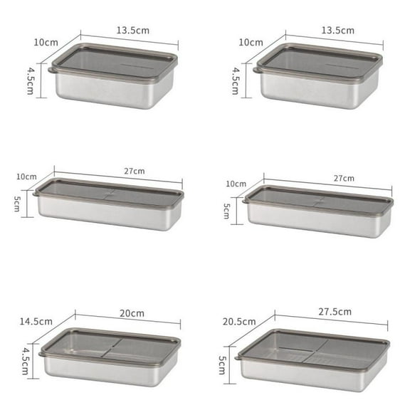 6pcs Stainless Steel Fridge Storage Containers with Lids - Airtight, Dishwasher Safe for Bacon, Cheese, Deli Meat & Fruits - 4 Sizes, Shelf Baskets Kitchen Utensils