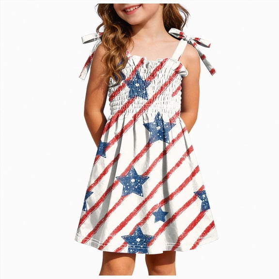 NIEWTR 1-6 Years Girls 4th of July Sleeveless Dress Toddler Patriotic Outfit Kids American Flag Sundress Casual Red White Blue Child Suit Clothing(B-Red,1-2 Years)