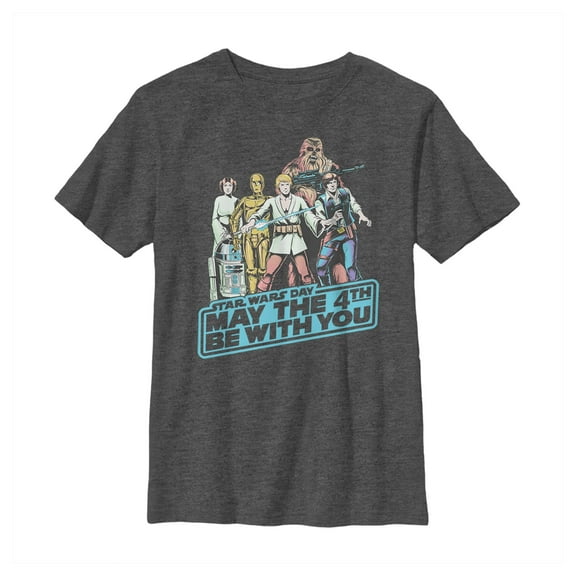 Boy's Star Wars May the Fourth Classic Poster  Graphic Tee Charcoal Heather Small