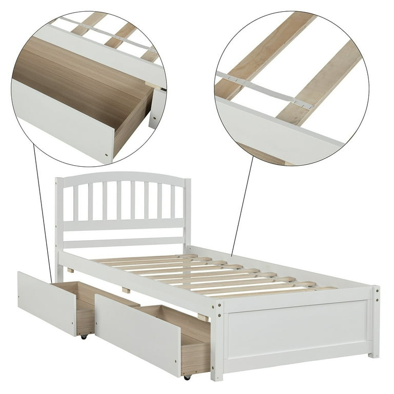 Platform twin bed frame white mattress cheap foundation with headboard and storage drawers underneath