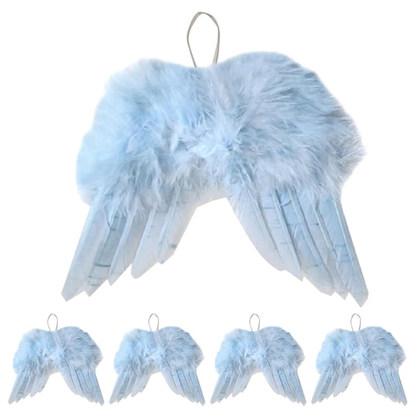 5 decoraciones colgantes de Navidad, decoraciones para es de Navidad, plumas de ángel, alas de ángel para decoración de fiestas y festivales , azul