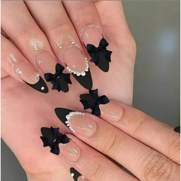 YTTAL French Tip Press on Nails Designs Short Square Fake Gloss False Spring Nails French Acrylic Nails Reusable Artificial Nails for Women 24PC