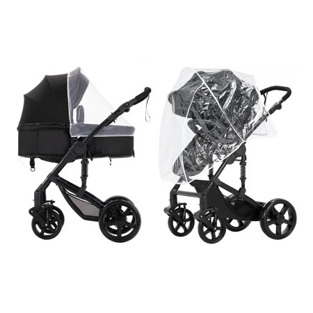 Prokoke 3-in-1 Travel Systems Baby Stroller,Foldable Reclining Newborn Pram,Easy Fold,Lightweight Travel System Pushchair,Unisex(Black)