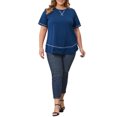 thumbnail image 2 of GRACE & GRANDEUR Women's Plus Size Summer T-Shirts Short Sleeve Crew Neck Loose Casual Knit Blouse Tops 3X Navy Blue, 2 of 5