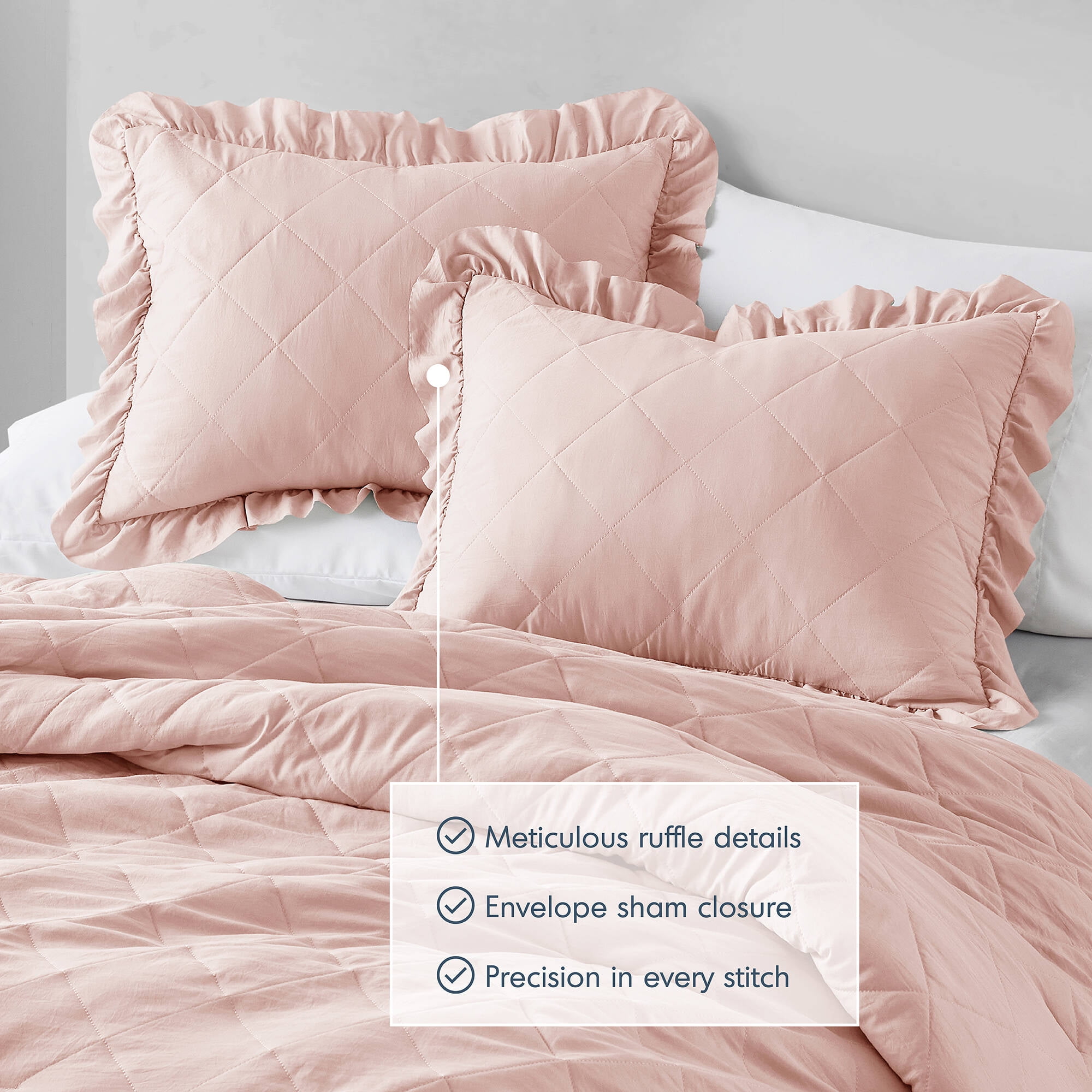 Regency Heights King/Cal King Comforter Set Pink, 3 Pieces Quilted Ruffle Comforters King/Cal King Size, Solid Bedding Comforters Sets, Gift for Women