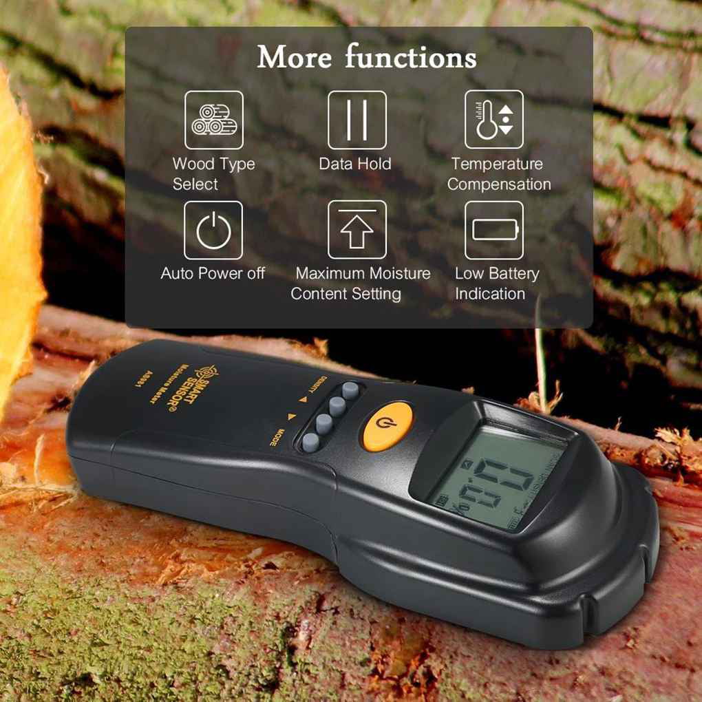 Clear Reading High Frequency Electromagnetic Wave Measuring for Wood Bamboo Digital Wood Moisture Meter AS981 Moisture Meter 