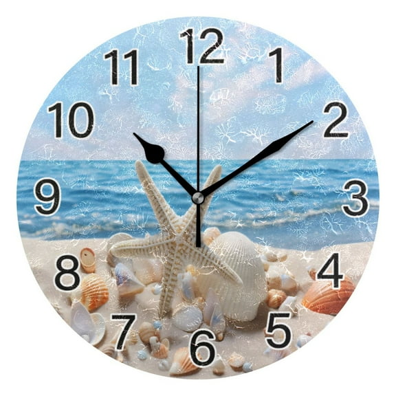 Ryvnso Starfish and Shells on Beach Wall Clock Non Ticking Silent Kitchen Clock Battery Operated Clocks 10 inch