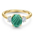 thumbnail image 3 of Gem Stone King 10K Yellow Gold Green Malachite and White Moissanite Engagement Ring for Women | 2.96 Cttw | Oval 9X7MM | Gemstone Birthstone | Size 9, 3 of 7