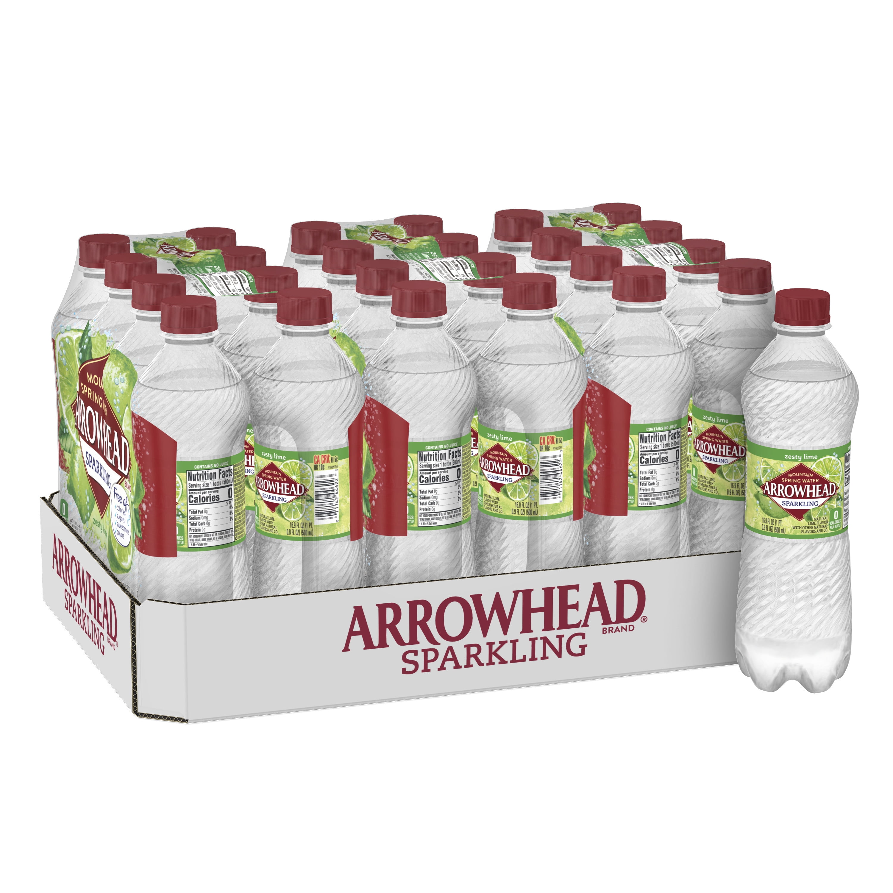 Arrowhead Sparkling Water, Zesty Lime, 16.9 oz. Bottles (24 Count)