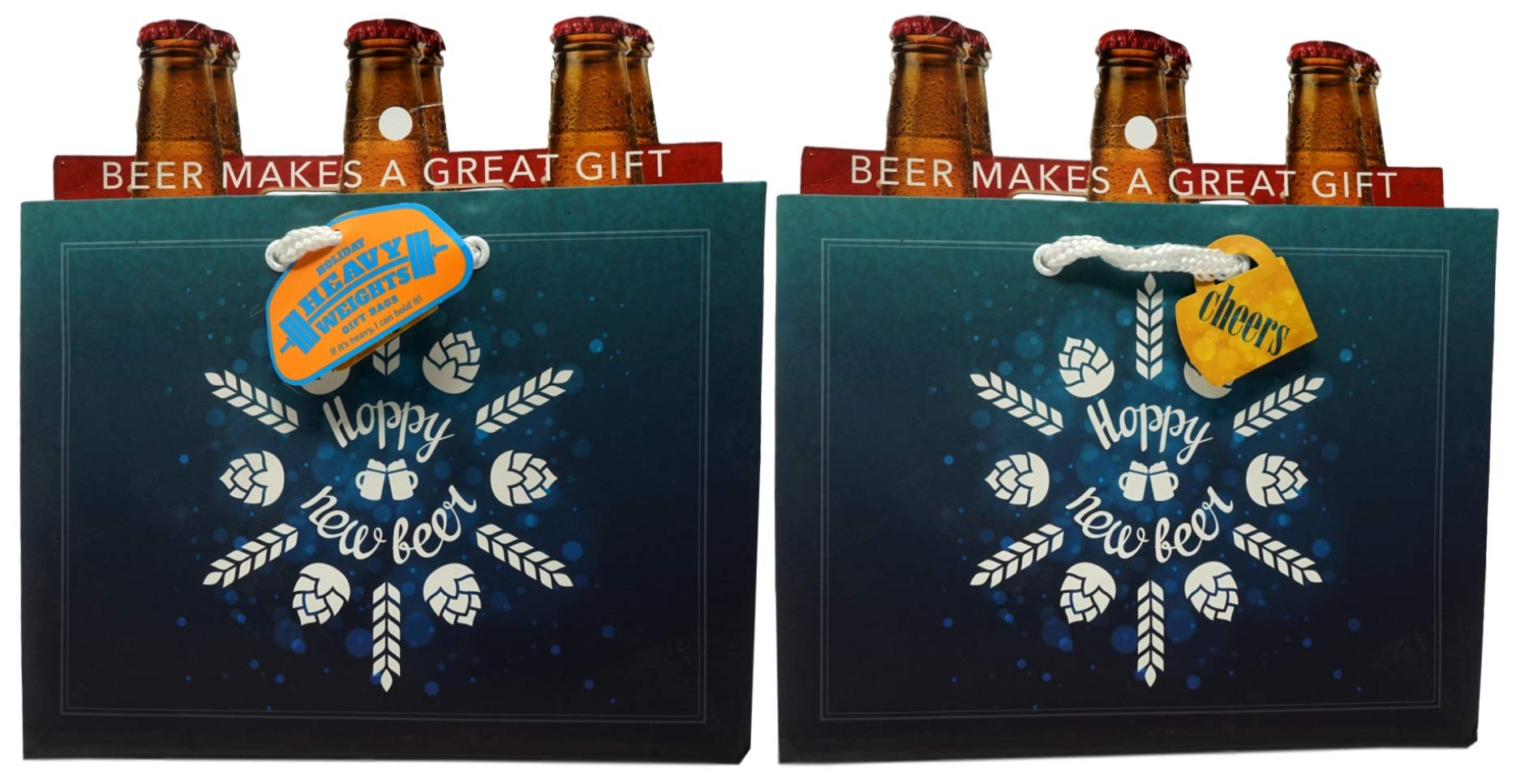 Beer Gift Bag with Gift Tag"Hoppy New Beer" Design, 2 Pack (SixPack of