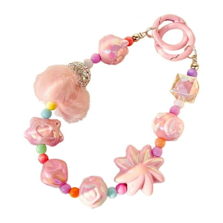 yuksok Beaded Purse Handle Beaded Phone Strap Decoration for Women Bag Charms Chain Pink