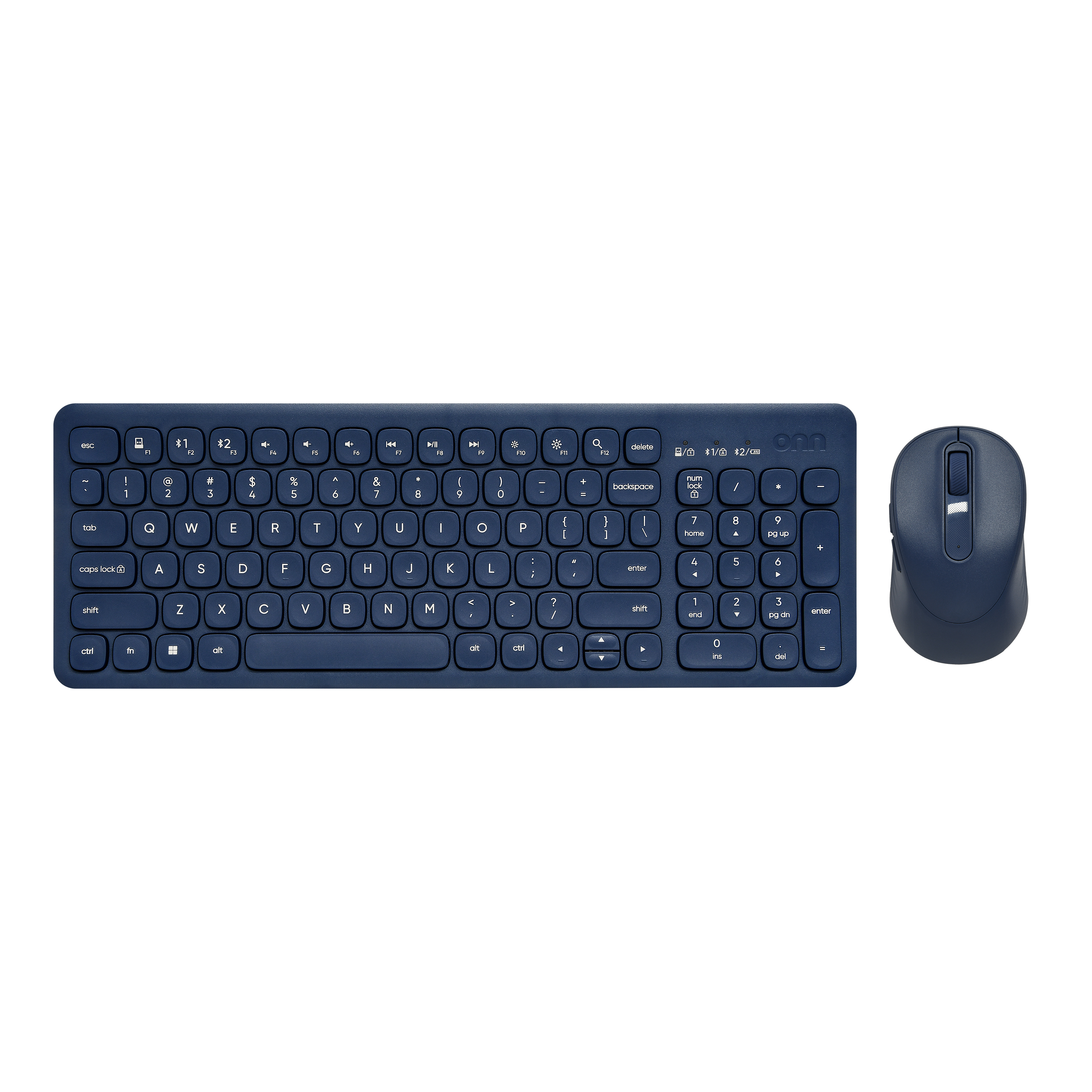 onn Curve Wireless Full-Size Keyboard & Mouse, Blue