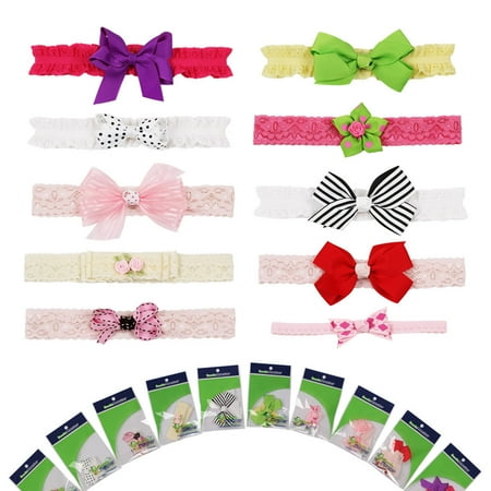 - Bundle Monster 10 piece Soft Lace Infant Toddler Baby Bow Grosgrain Ribbon Headband Set