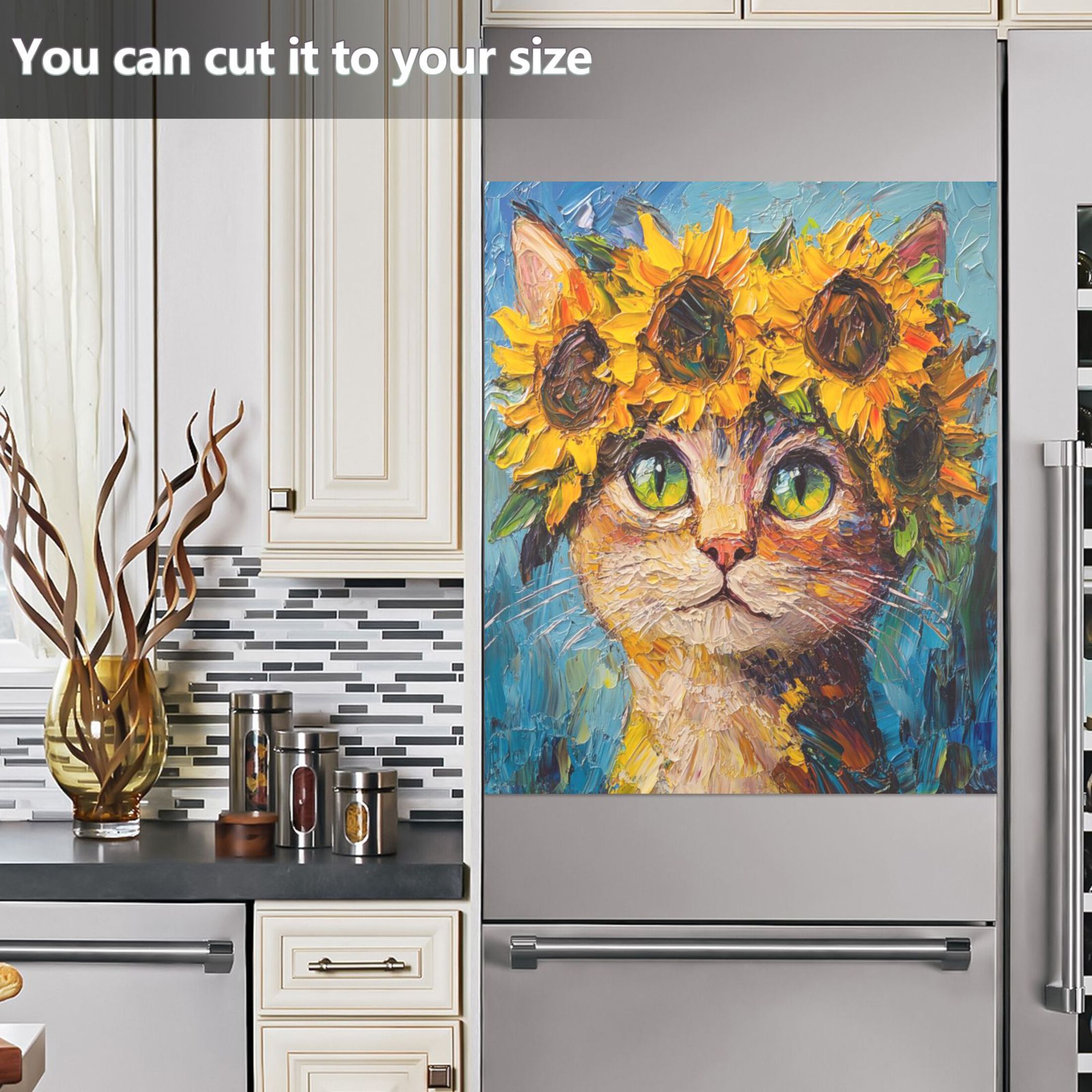 Dishwasher Magnetic Sticker 23x26 Inch Refrigerator Magnetic Sticker Washing Machine Magnetic Sticker Kitchen Panel Magnetic Sticker Home Decor Beautiful Sunflower Cat