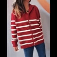 thumbnail image 4 of Suéteres de Larga con Bloques de Color para Mujer, Blusas A Rayas, Cárdigan de Punto con Botones y Abertura Frontal, Abrigos y Chaquetas. Rojo M, 4 of 10