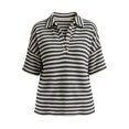 thumbnail image 4 of Womens Waffle Knit Polo Top Short Sleeve Striped Pattern Collared Knit Shirt Button Detail Loose Fit Casual Resort Summer Spring, 4 of 6