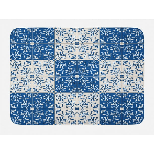 Moroccan Bath Mat, Turkish Portuguese Style Mosaic Ceramic Patterns