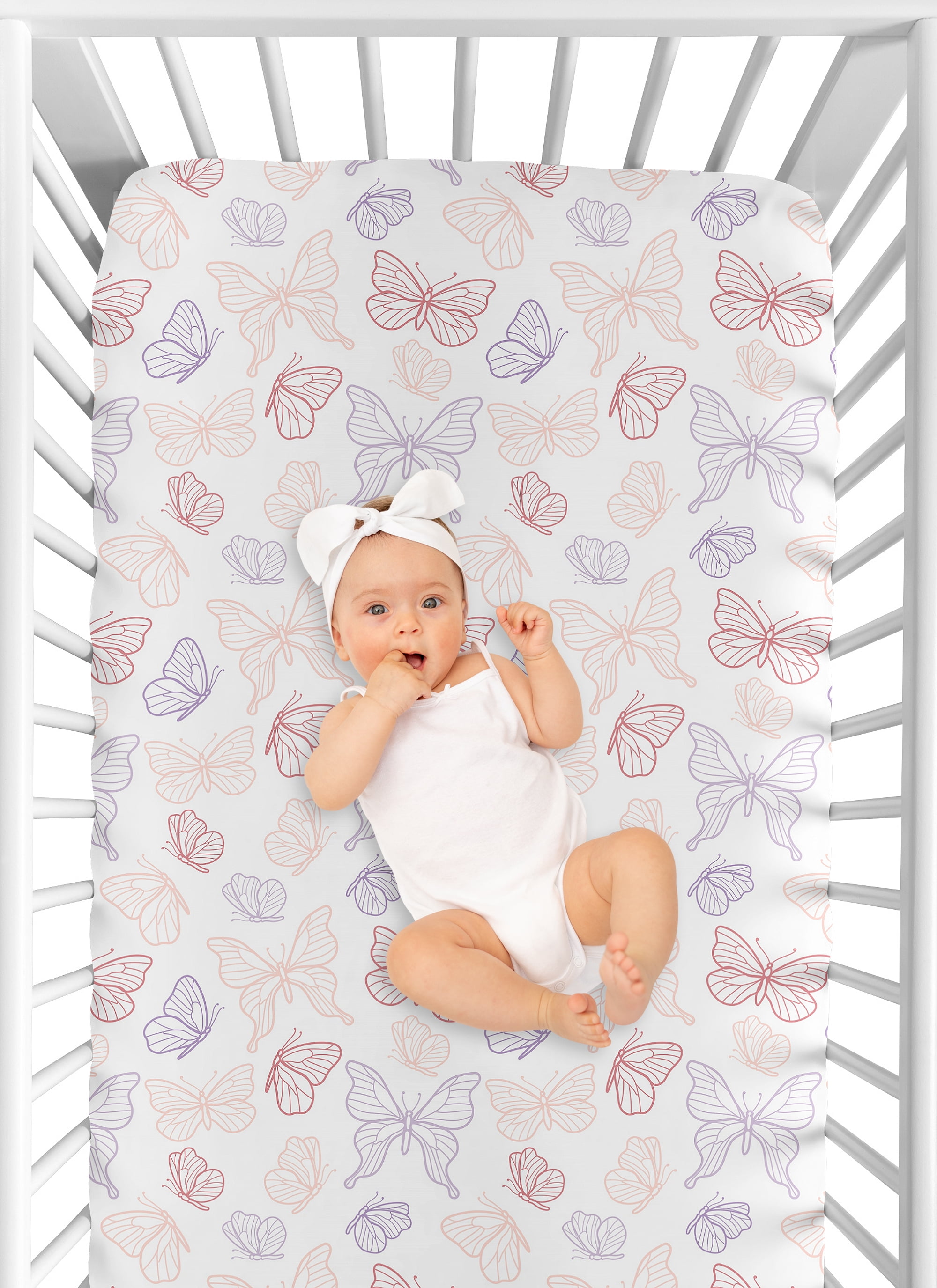Sweet Jojo Designs Butterfly Pink Purple White Fitted Crib Sheet