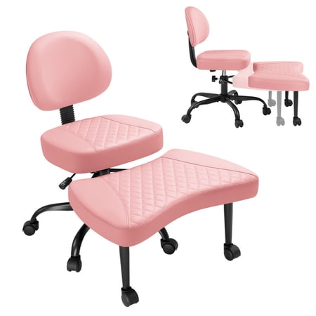 Lacoo Ergonomic Cross Legged Swivel Office Chair ADHD & Meditation Chair with Retractable footrest Adjustable Height with Back Support PU Leather Pink