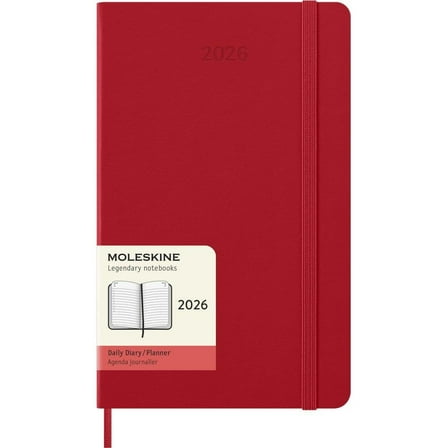 Moleskine, Moleskine Large Red Daily Hard Cover 12 Month 2026 Planner, 5.25'' X 8.35'', 12-Month Calendar with Stapled Binding