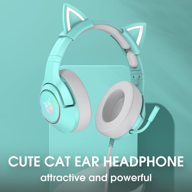 Audífonos ONIKUMA K9 tipo oreja de gato con micrófono de luz RGB para juegos (verde 3,55 mm)