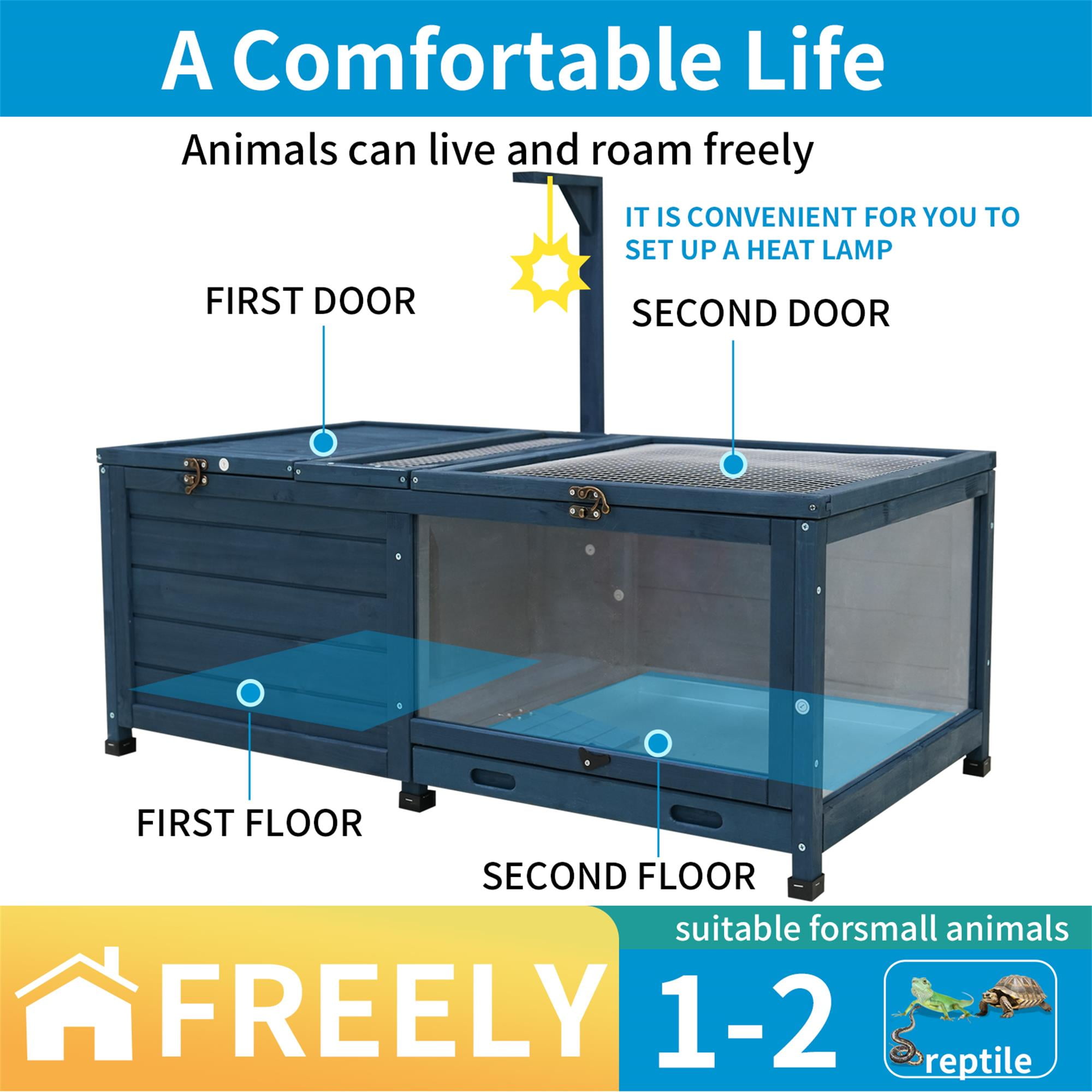 Pefilos 40" Wood Tortoise House Large Tortoise Habitat Cage, Indoor Tortoises Enclosure for Small Animals, Outdoor Reptile Cage, Blue Pefilos 40" Wood Tortoise House Large Tortoise Habitat Cage, Indoor Tortoises Enclosure for Small Animals, Outdoor Reptile Cage, Blue